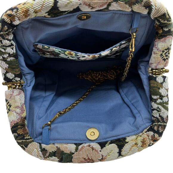 Handmade Tapestry Mini Purse Crossbody Chain Bag with Bill Card Holder Floral - Picture 3 of 14